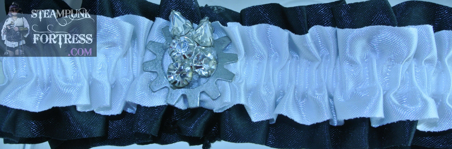 WHITE BLACK SILVER OPEN WATCH CLOCK GEAR RHINESTONE CLUSTER ARM LEG GARTER WEDDING STARR WILDE STEAMPUNK FORTRESS