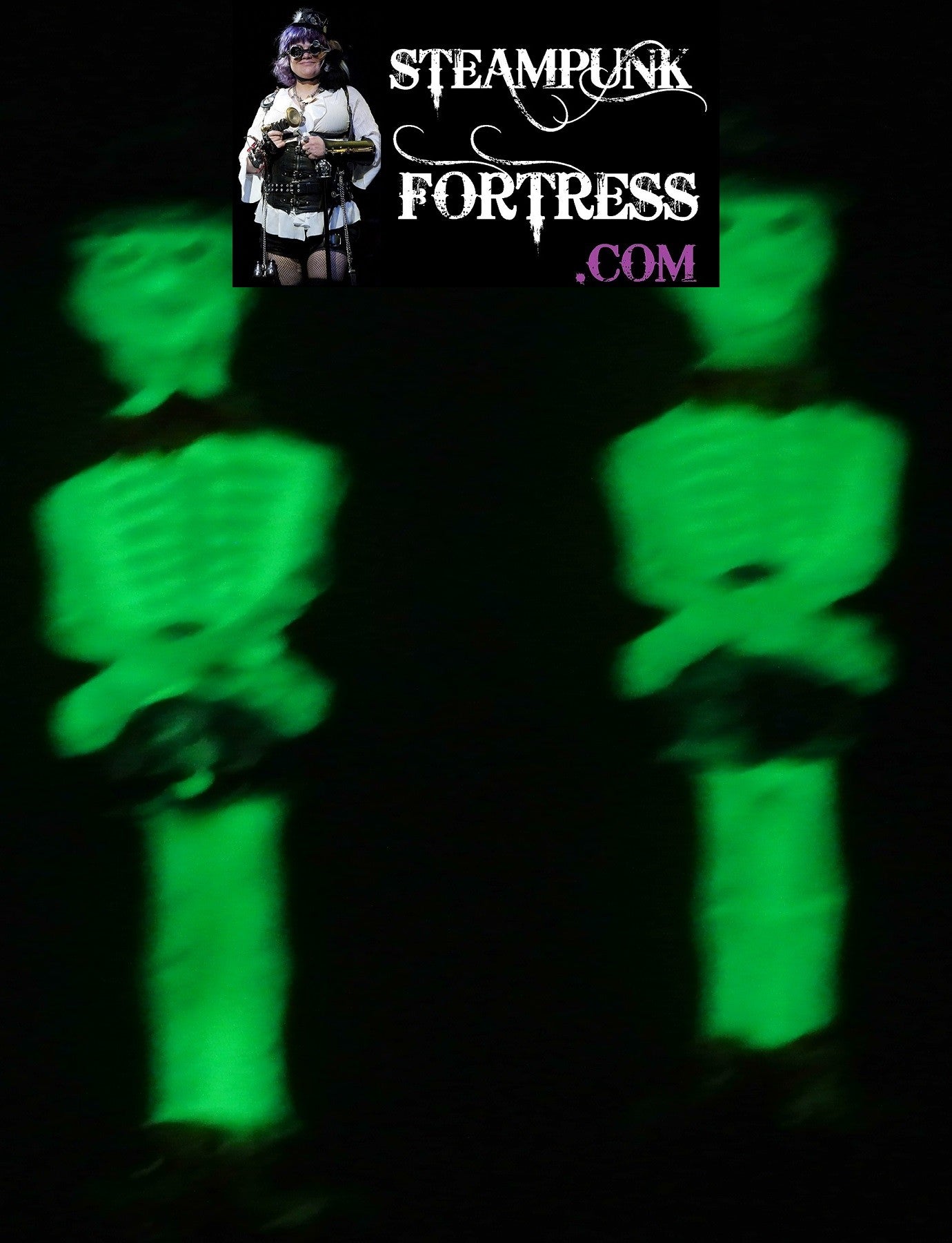 GLOW IN THE DARK FULL SKELETONS PURPLE HATS SHORTS HALLOWEEN BOW TIE ORANGE SILVER PIERCED EARRINGS STARR WILDE STEAMPUNK FORTRESS