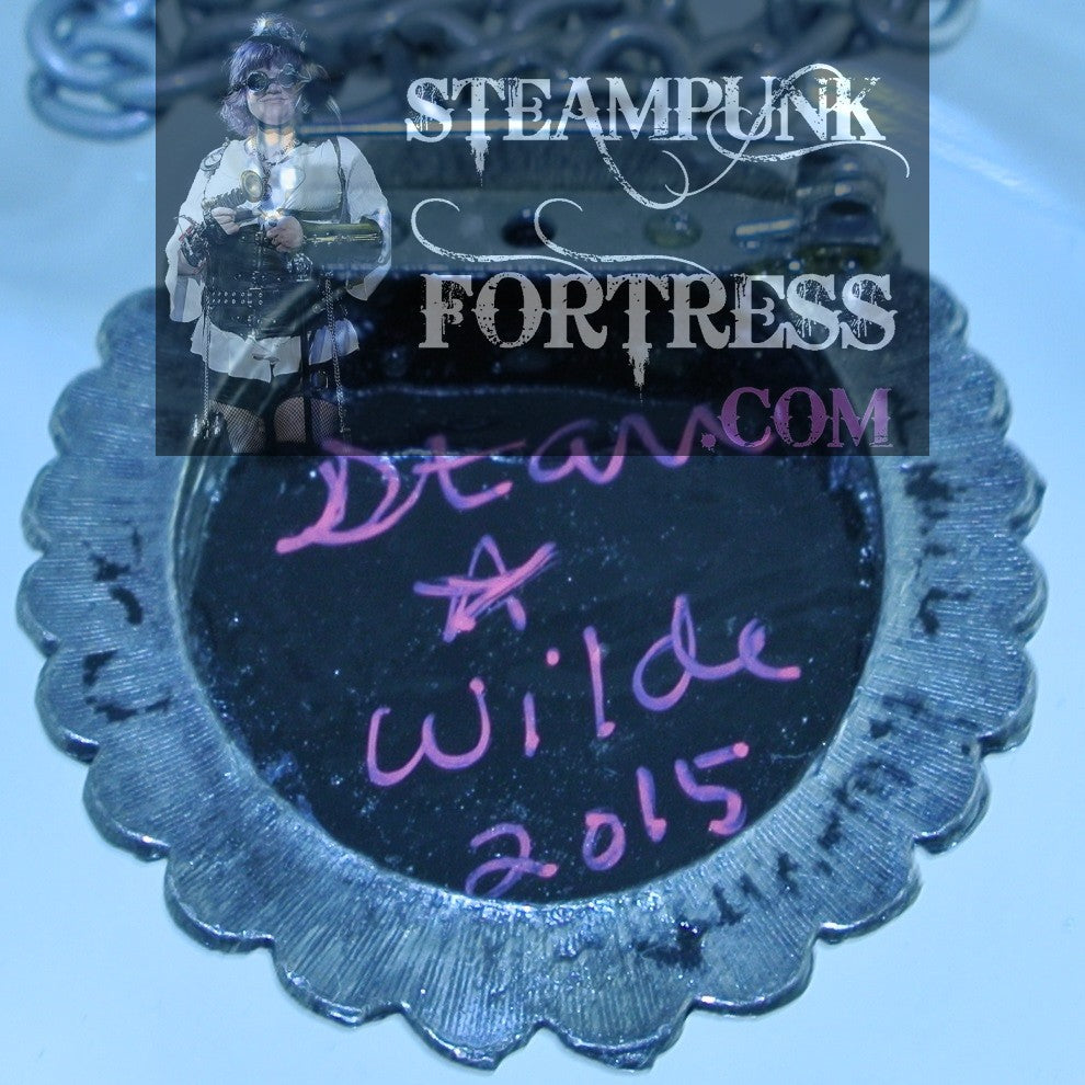 GLOW IN THE DARK PIN BROOCH SILVER CAMEO LADY SKELETON BLACK BACKGROUND NECKLACE HALLOWEEN STARR WILDE STEAMPUNK FORTRESS