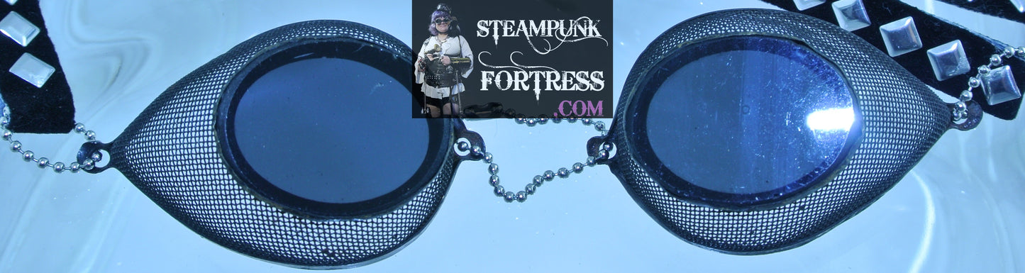 BLACK VINTAGE XS EXTRA SMALL GOGGLES MESH BLACK SILVER DIAMOND RIBBON STARR WILDE STEAMPUNK FORTRESS