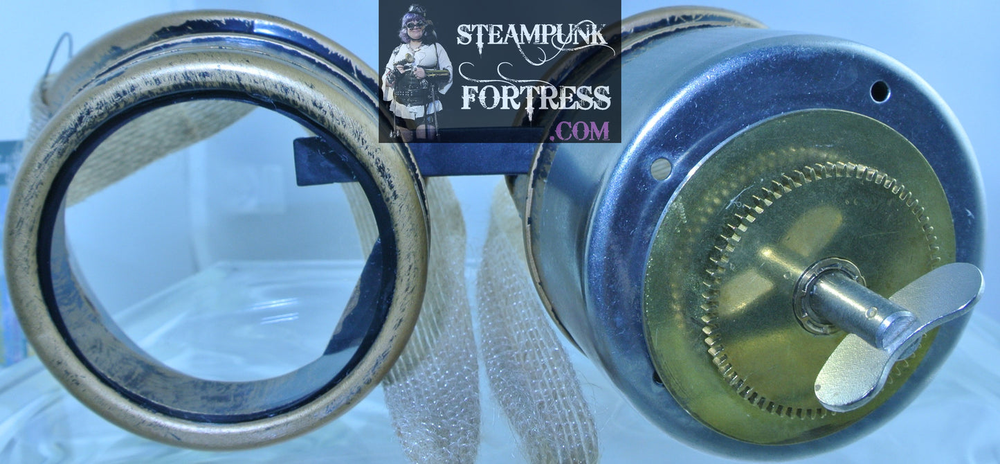 BRASS GOGGLES LEFT EYE SILVER CUP BRASS AUTHENTIC GENUINE WATCH CLOCK GEAR KINETIC TURN KEY JUTE RIBBONS STARR WILDE STEAMPUNK FORTRESS