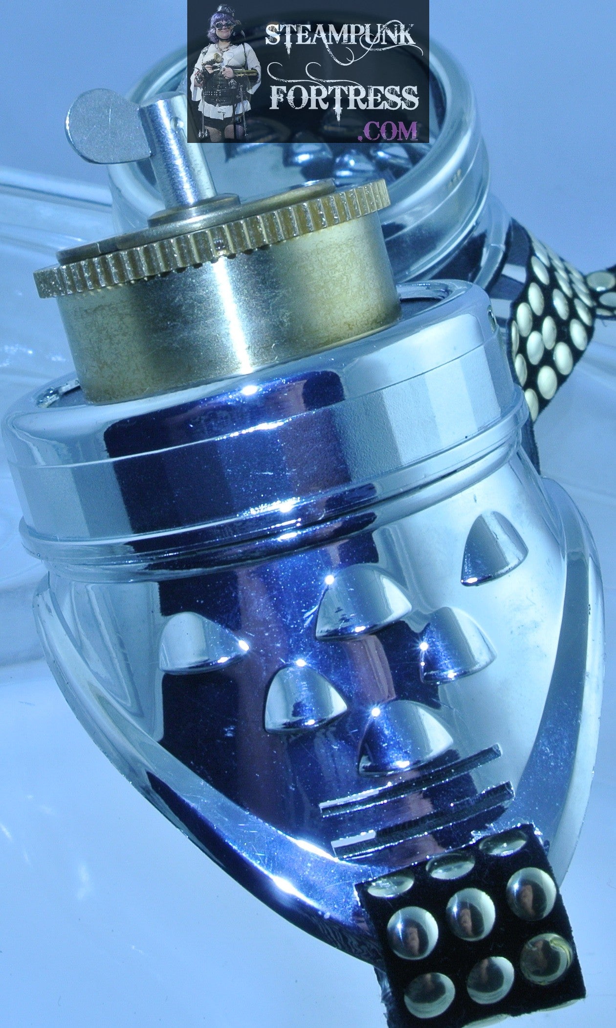 SILVER GOGGLES LEFT EYE BRASS BARREL KINETIC TURN KEY BLACK BRASS STUDDED RIBBONS STARR WILDE STEAMPUNK FORTRESS