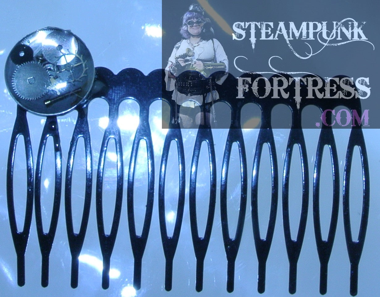 HAIR COMB BLACK SILVER AUTHENTIC GENUINE WATCH CASE CLOCK GEARS CLOCK STARR WILDE STEAMPUNK FORTRESS