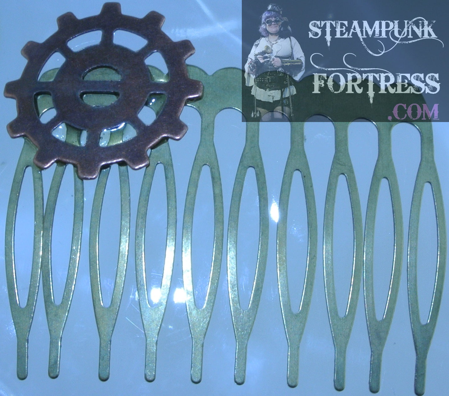 HAIR COMB BRASS GEARS COPPER SPOKE WATCH CLOCK STARR WILDE STEAMPUNK FORTRESS