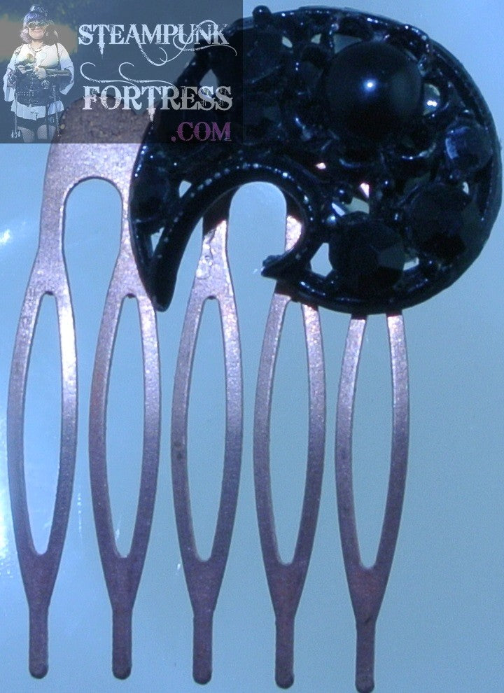 HAIR COMB COPPER BLACK RHINESTONE COMMA HAIR JEWELRY WEDDING GOTHIC STARR WILDE STEAMPUNK FORTRESS