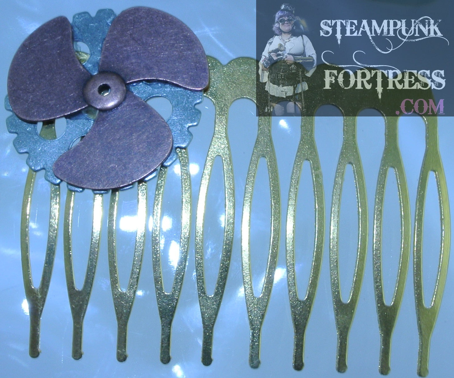 HAIR COMB GOLD PROPELLER COPPER GEAR WATCH CLOCK SILVER ROUND STARR WILDE STEAMPUNK FORTRESS