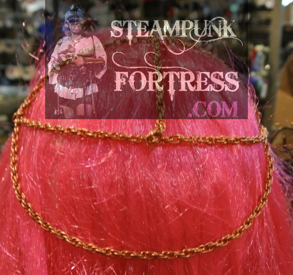 HAIR TIARA COPPER BRIGHT CHAINS LARGE GEARS FOREHEAD ADJUSTABLE CUSTOM CUSTOMIZE 1920S VIBE STARR WILDE STEAMPUNK FORTRESS GOTHIC WEDDING VICTORIAN