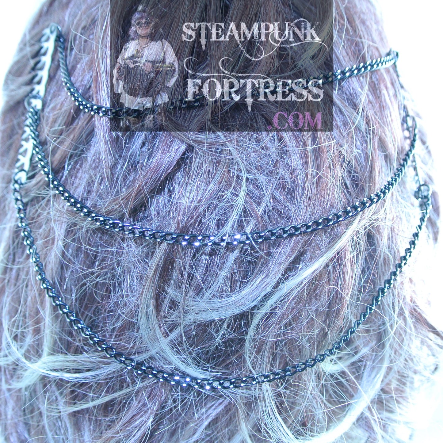 HAIR TIARA BLACK 3 CHAINS TIARA COMBS MINIMALIST STARR WILDE STEAMPUNK FORTRESS