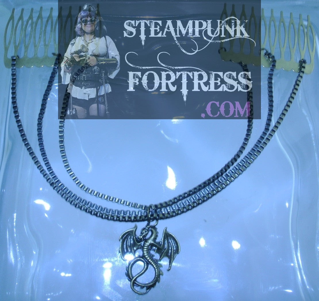 HAIR TIARA BRASS 3 CHAINS BOX DRAGON HAIR COMBS STARR WILDE STEAMPUNK FORTRESS GAME OF THRONES MEDIEVAL SCA RENAISSANCE