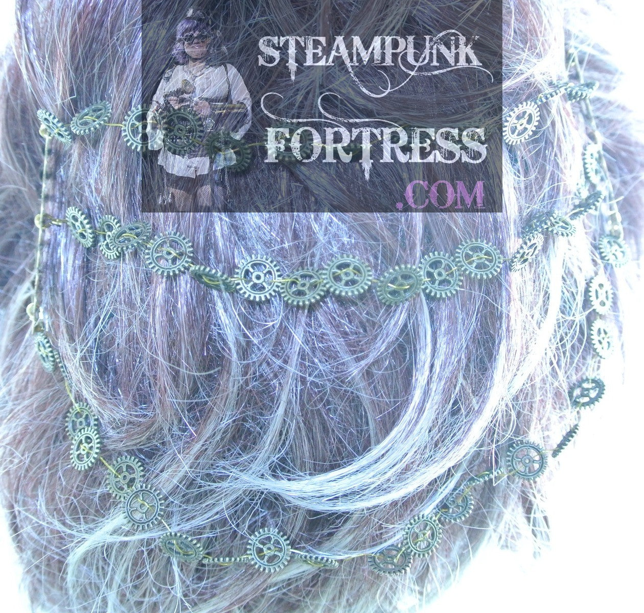 HAIR TIARA BRASS 3 CHAINS TINY GEARS WATCH CLOCK BRASS 4 ARM SLIDES HAIR COMBS STARR WILDE STEAMPUNK FORTRESS