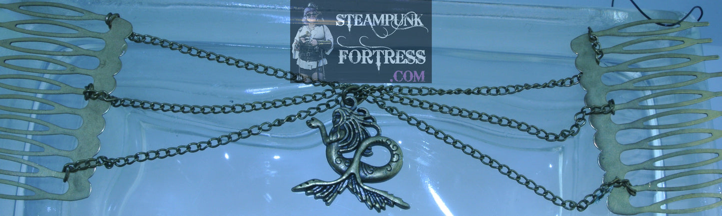 HAIR TIARA BRASS 3 CHAINS MERMAID COMBS STARR WILDE STEAMPUNK FORTRESS ARIEL COSPLAY COSTUME UNDER THE SEA