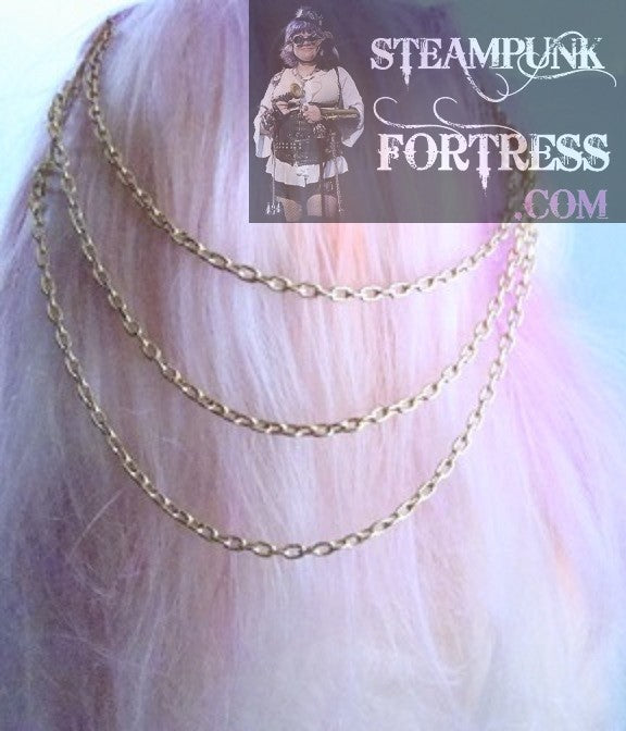 HAIR TIARA GOLD 3 CHAINS COMBS MINIMALIST STARR WILDE STEAMPUNK FORTRESS WINTER WEDDING SIMPLISTIC SIMPLE
