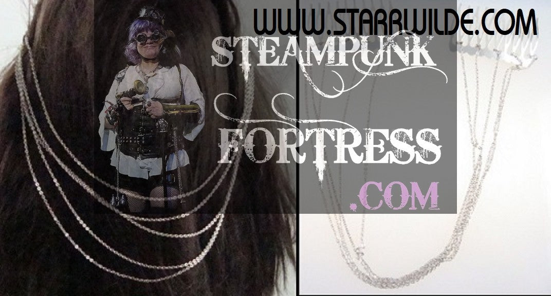 HAIR TIARA SILVER 5 CHAINS COMBS STARR WILDE STEAMPUNK FORTRESS MINIMALIST WEDDING BRIDAL BRIDE MEDIEVAL RENAISSANCE