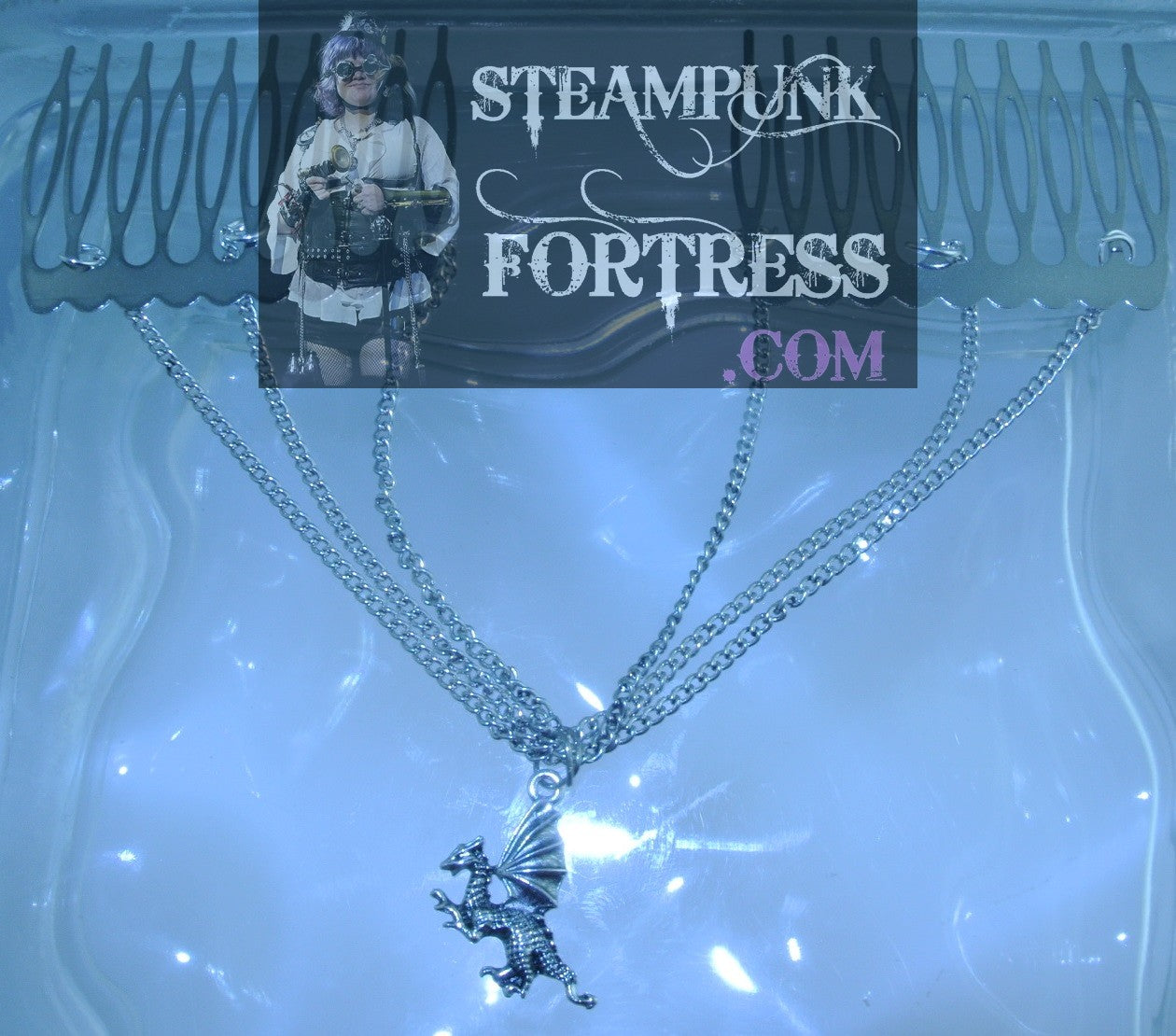 HAIR TIARA SILVER 3 CHAINS DRAGON SMALL FLYING HAIR COMBS STARR WILDE STEAMPUNK FORTRESS GAME OF THRONES MEDIEVAL RENAISSANCE SCA