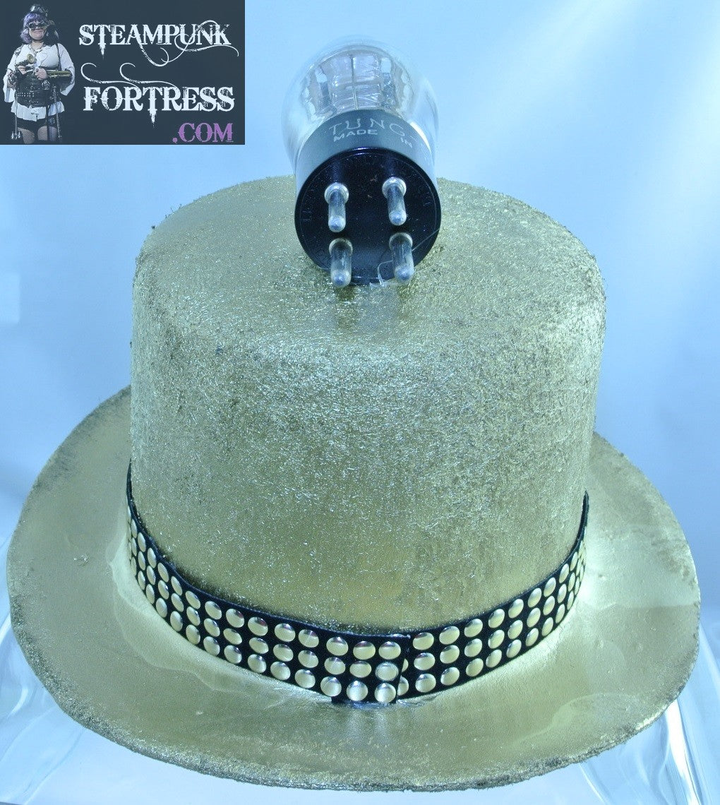 BRASS ROCKET TOP BLACK STUDDED RIBBON LARGE TOP HAT STARR WILDE STEAMPUNK FORTRESS
