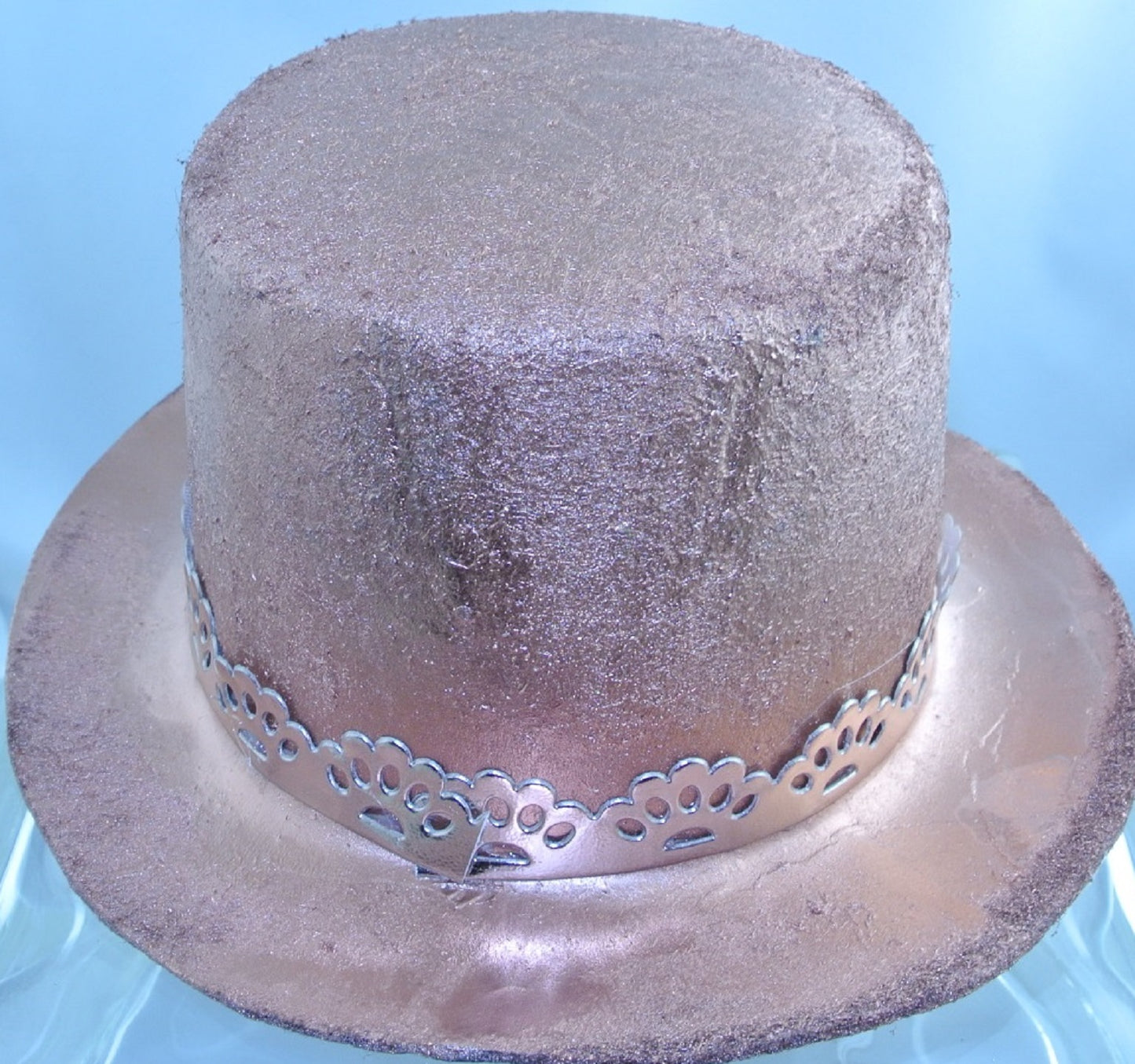 COPPER PORCELAIN WATCH CLOCK FACE DIAL PINK SWAROVSKI CRYSTAL COPPER FAUX LEATHER CUTOUT RIBBON BAND LARGE TOP HAT STARR WILDE STEAMPUNK FORTRESS