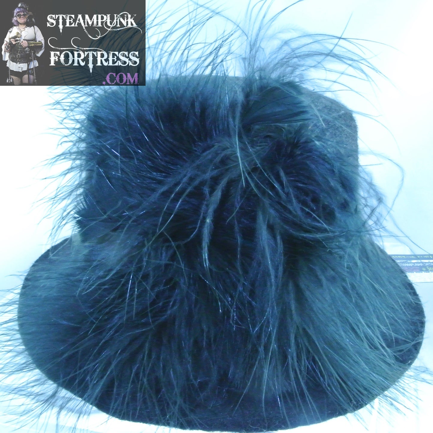 BLACK VINTAGE WHITE FRACTURED DOLL BLACK MARIBOU FEATHERS RHINESTONE BAND LARGE TOP HAT VICTORIAN WEDDING EDWARDIAN STARR WILDE STEAMPUNK FORTRESS