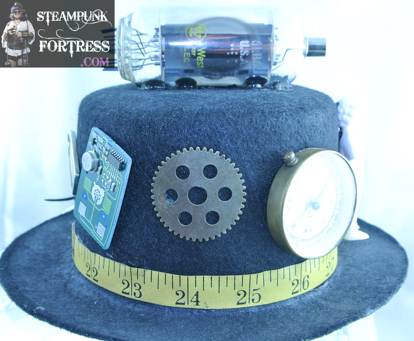 BLACK FRACTURED DOLL CHALKBOARD BRASS CLOCK WATCH FACE DIAL GRAY GREY MOUSE MAGNIFIER LICENSE PLATE COMPUTER CHIP BRASS XL GEAR COMPASS ROCKET XL TOP TAPE MEASURE BAND LARGE TOP HAT STARR WILDE STEAMPUNK FORTRESS