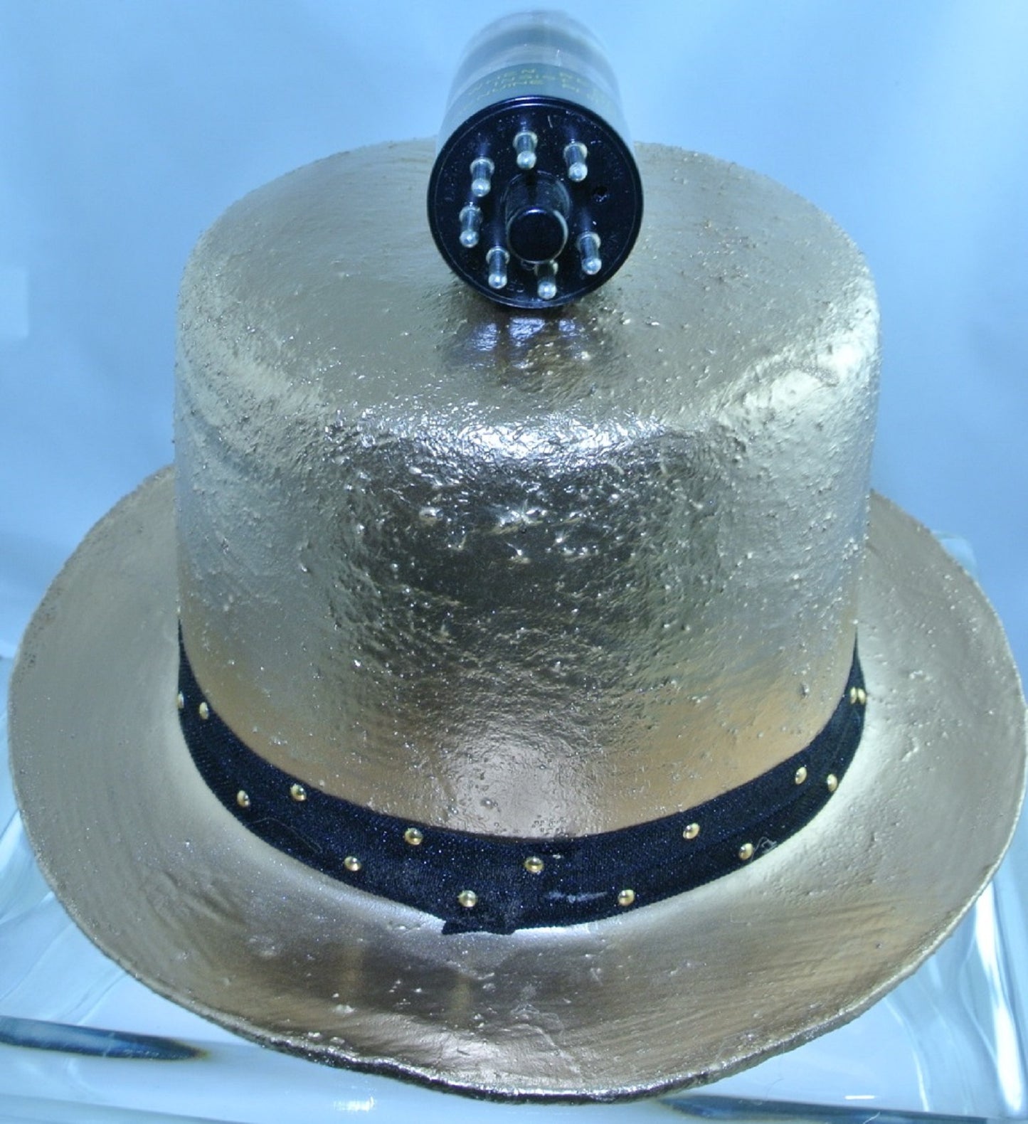 ROSE GOLD ROCKET TOP BLACK STRETCH GOLD STUD RIBBON BAND LARGE TOP HAT STARR WILDE STEAMPUNK FORTRESS