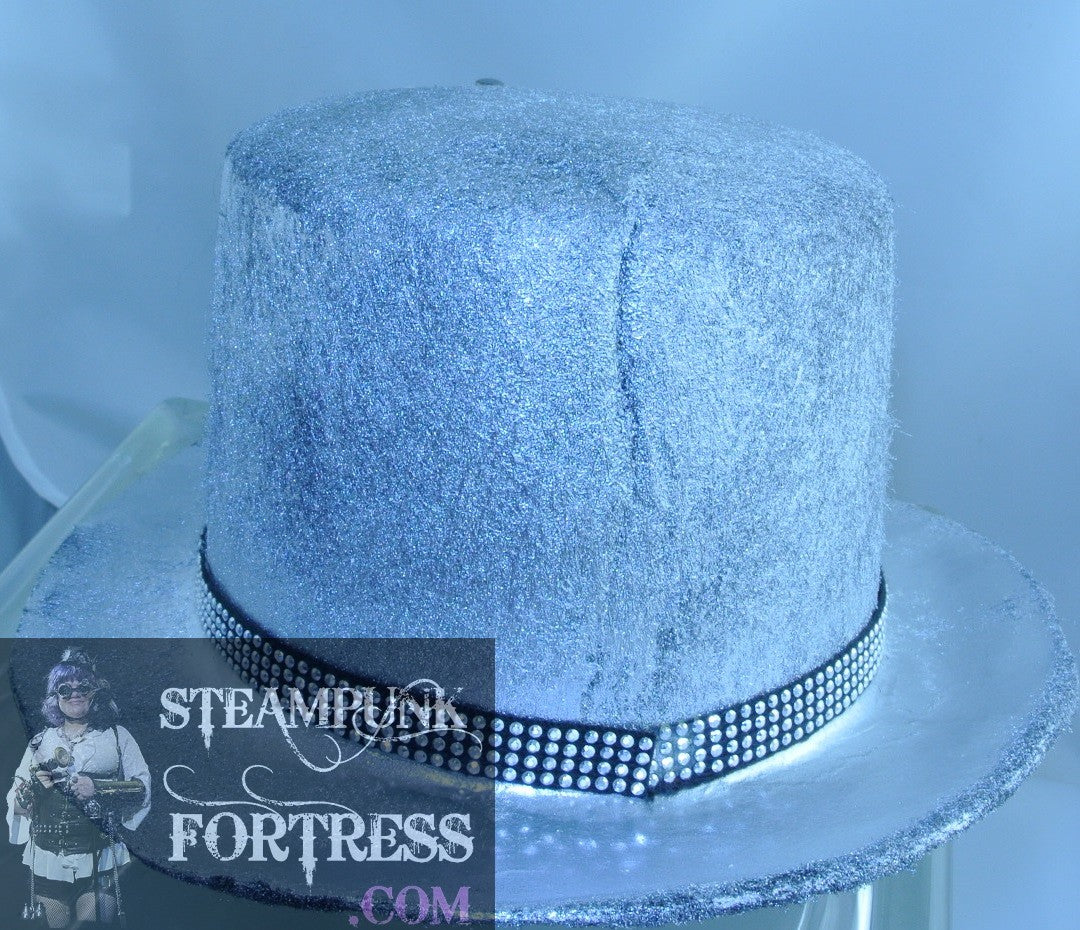 SILVER ROCKET FRONT BLACK SILVER 4 ROWS STUDDED SUEDE RIBBON BAND LARGE MINI TOP HAT STARR WILDE STEAMPUNK FORTRESS