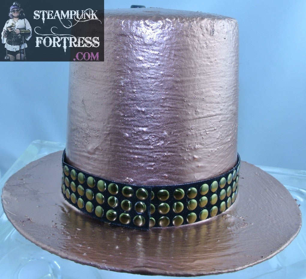 COPPER ROCKET FRONT BLACK BRASS 3 ROW STUDDED RIBBON BAND MEDIUM TALL MINI TOP HAT STARR WILDE STEAMPUNK FORTRESS