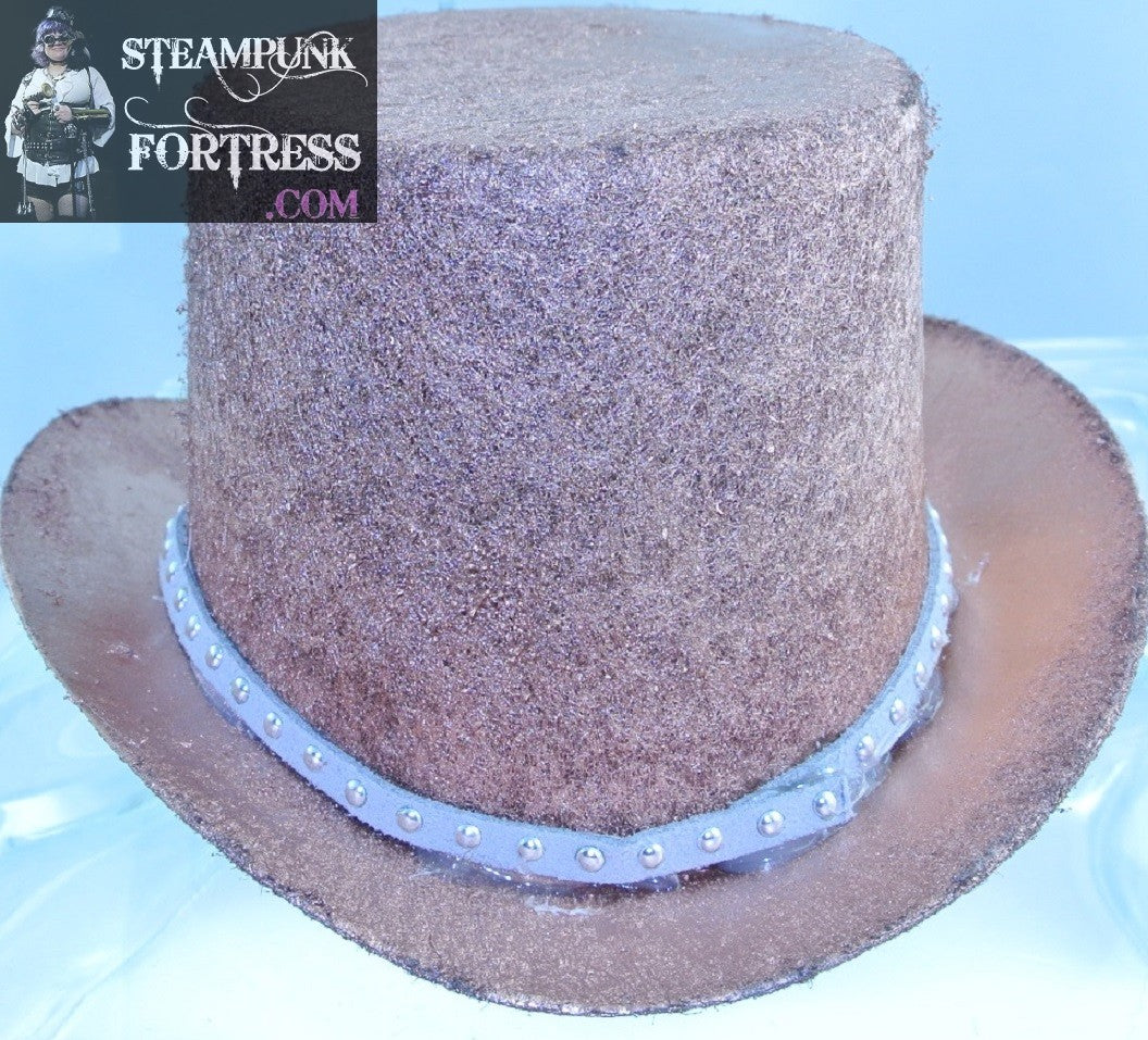 COPPER ROCKET FRONT GRAY GREY SUEDE SILVER STUDDED RIBBON BAND MEDIUM MINI TOP HAT STARR WILDE STEAMPUNK FORTRESS