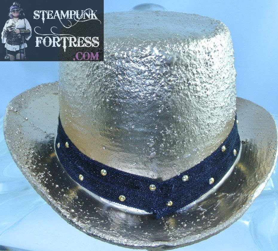 ROSE GOLD ROCKET FRONT BLACK STRETCH GOLD STUDDED RIBBON BAND MEDIUM MINI TOP HAT STARR WILDE STEAMPUNK FORTRESS