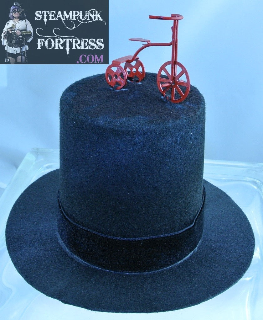 BLACK RED TRICYCLE TOP BLACK VELVET RIBBON BAND MEDIUM TALL MINI TOP HAT STARR WILDE STEAMPUNK FORTRESS