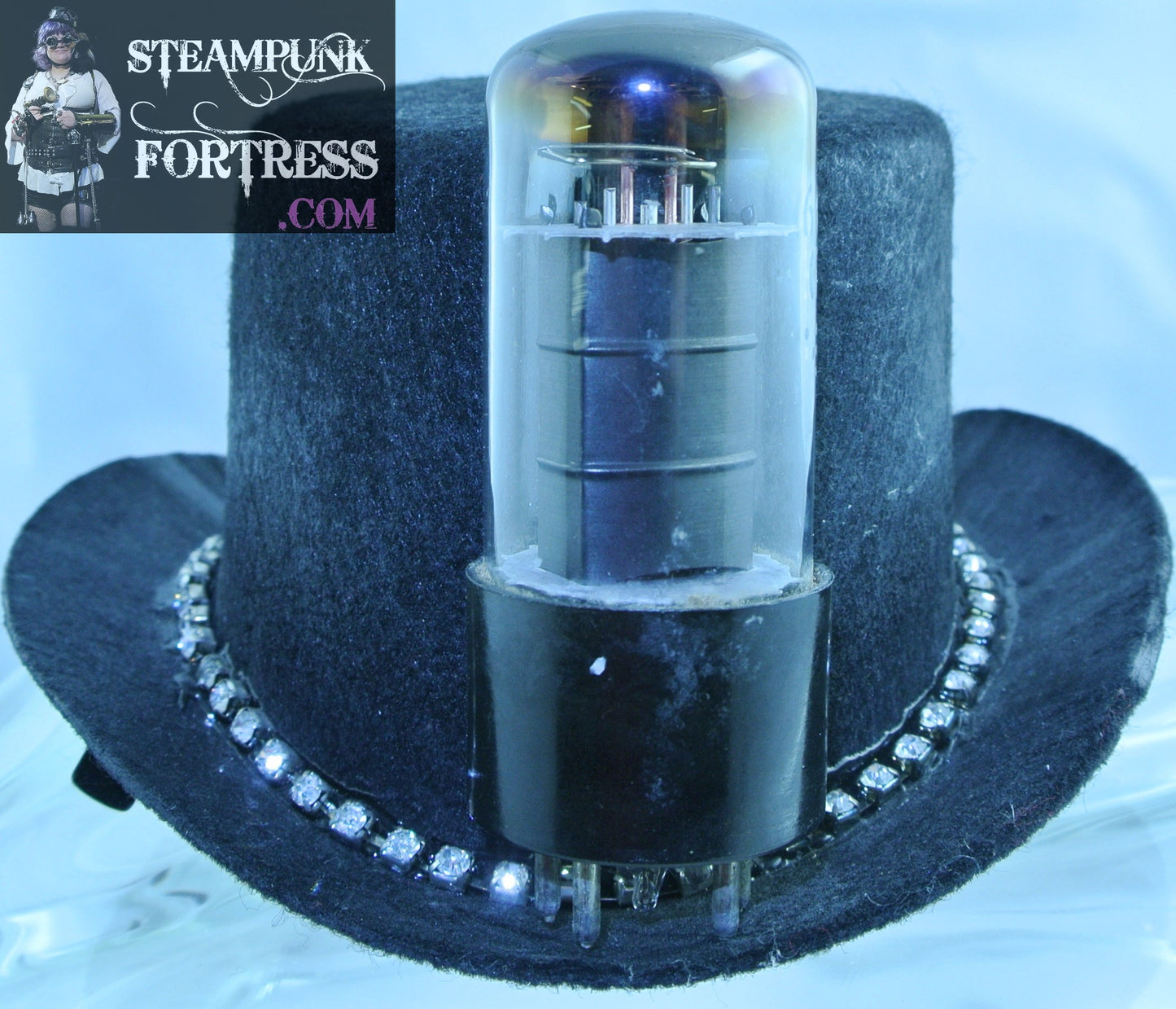 BLACK ROCKET FRONT RHINESTONE BAND BLACK MEDIUM MINI TOP HAT STARR WILDE STEAMPUNK FORTRESS
