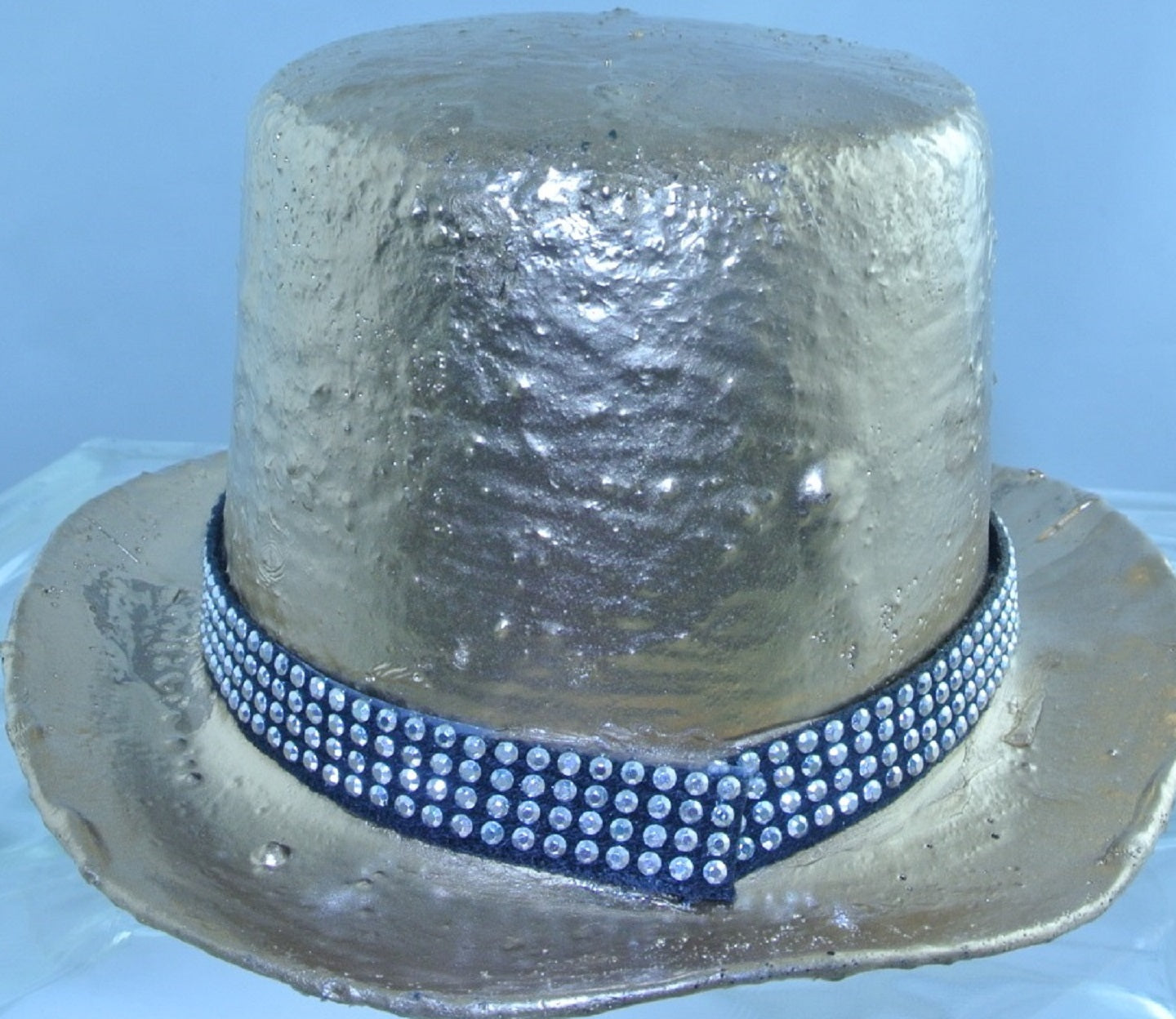 ROSE GOLD BLACK DOMINO FRONT BLACK 4 ROW SILVER STUDDED RIBBON BAND SMALL MINI TOP HAT STARR WILDE STEAMPUNK FORTRESS