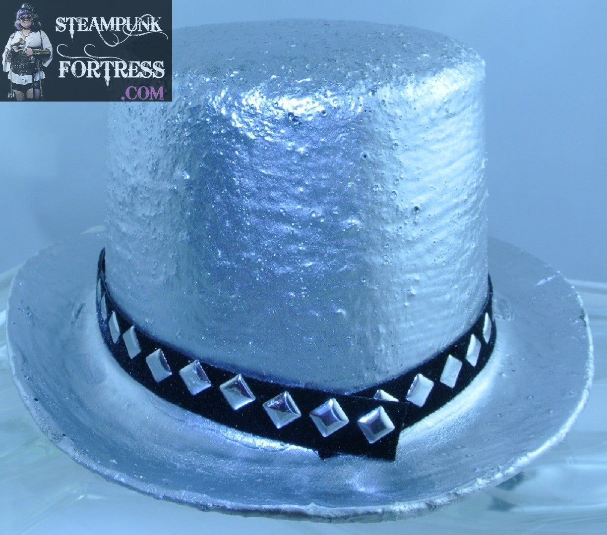 SILVER BLACK DOMINO FRONT BLACK SILVER DIAMOND STUDDED RIBBON BAND SMALL MINI TOP HAT STARR WILDE STEAMPUNK FORTRESS