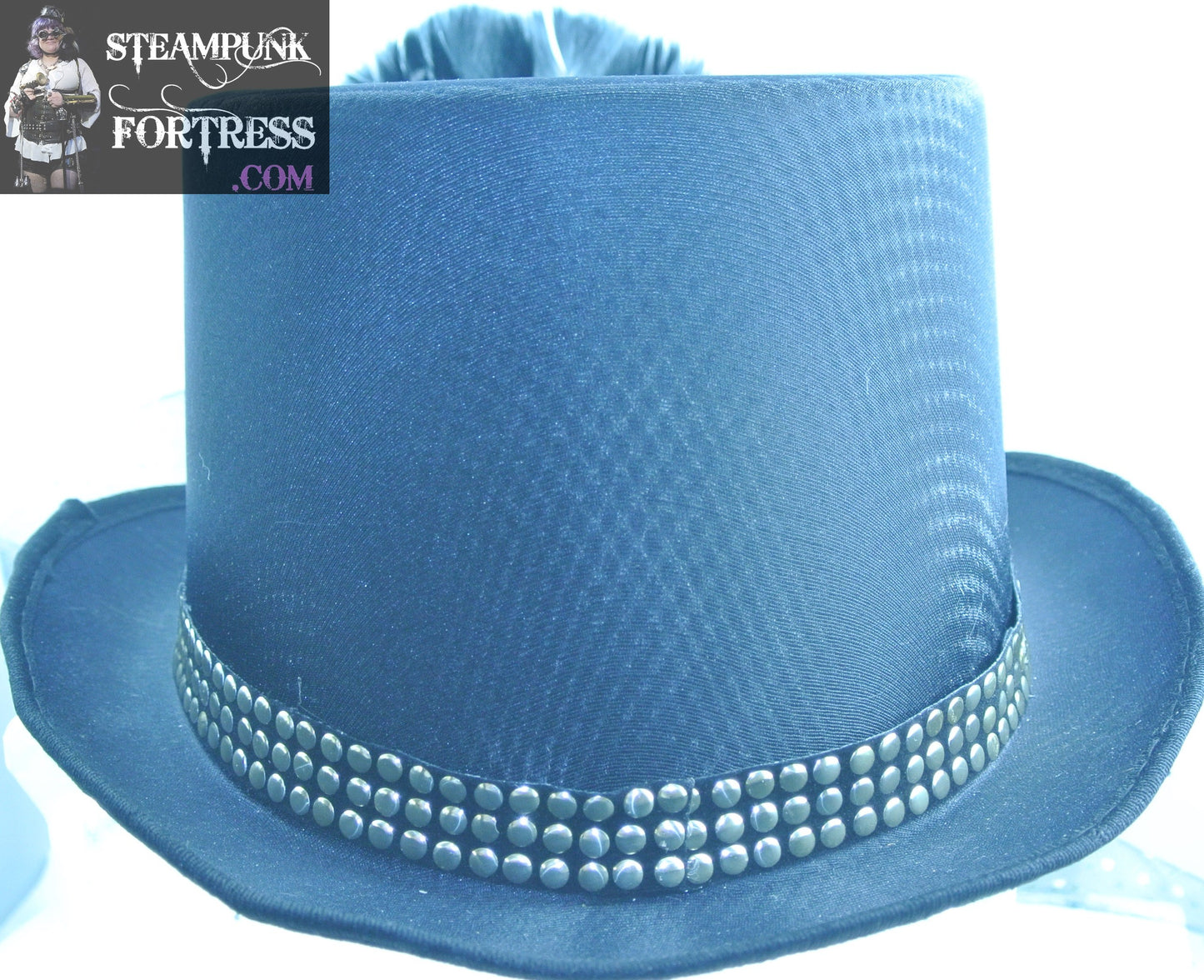 BLACK GUINEA FEATHERS BRASS CLOCK WATCH FACE DIAL BIRD GEAR CHARM BLACK GOLD VEIL BLACK BRASS STUDDED RIBBON EXTRA LARGE XL SATIN FULL SIZE TOP HAT STARR WILDE STEAMPUNK FORTRESS