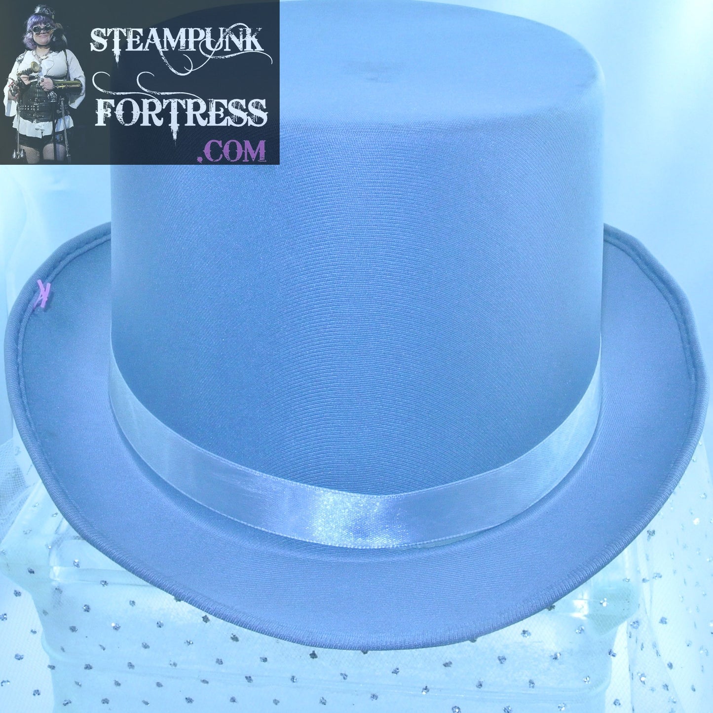 GRAY GREY ROCKET TUBE FRONT GUNMETAL BLACK BUCKLE WHITE SILVER VEIL SATIN XL EXTRA LARGE FULL SIZE TOP HAT STARR WILDE STEAMPUNK FORTRESS