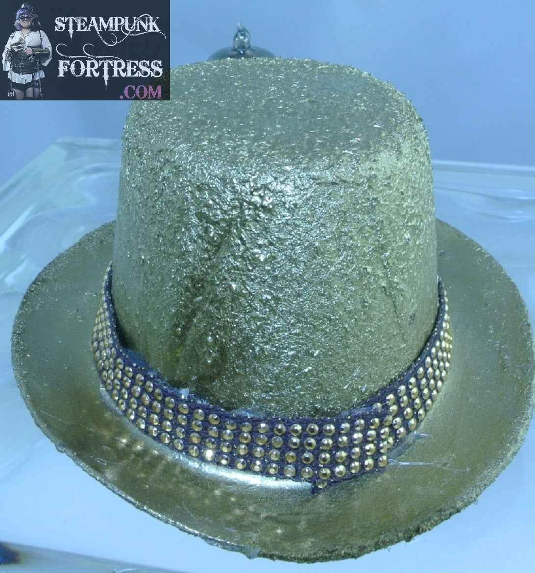 BRASS ROCKET FRONT BLACK 4 ROW GOLD SMALL STUDDED RIBBON BAND XS EXTRA SMALL MINI TOP HAT STARR WILDE STEAMPUNK FORTRESS