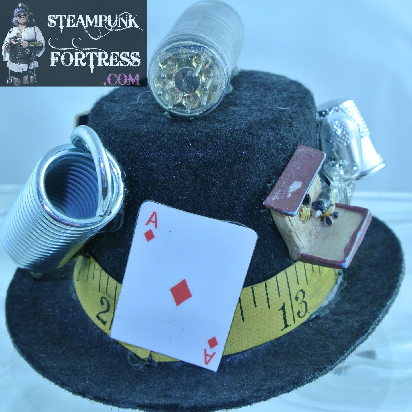 BLACK FRACTURED DOLL CHALKBOARD SPRING CARD BIRDHOUSE FUSE THIMBLE ROCKET TOP TAPE MEASURE BAND XS EXTRA SMALL MINI TOP HAT STARR WILDE STEAMPUNK FORTRESS