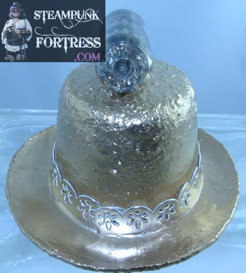 ROSE GOLD ROCKET TOP GOLD FAUX LEATHER CUTOUTS RIBBON BAND XS EXTRA SMALL MINI TOP HAT STARR WILDE STEAMPUNK FORTRESS