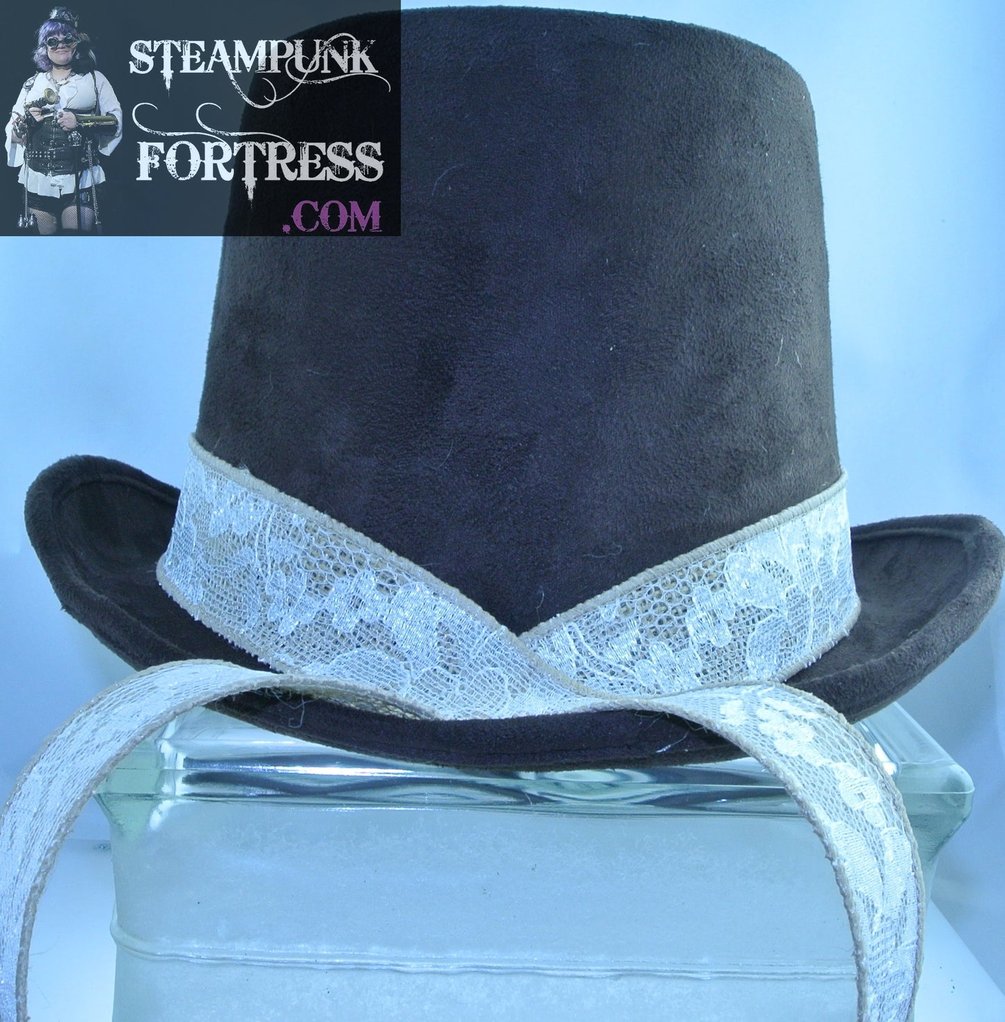 BROWN OWL BURLAP JUTE WHITE LACE RIBBON BAND 2XL XXL FULL SIZE TOP HAT STARR WILDE STEAMPUNK FORTRESS