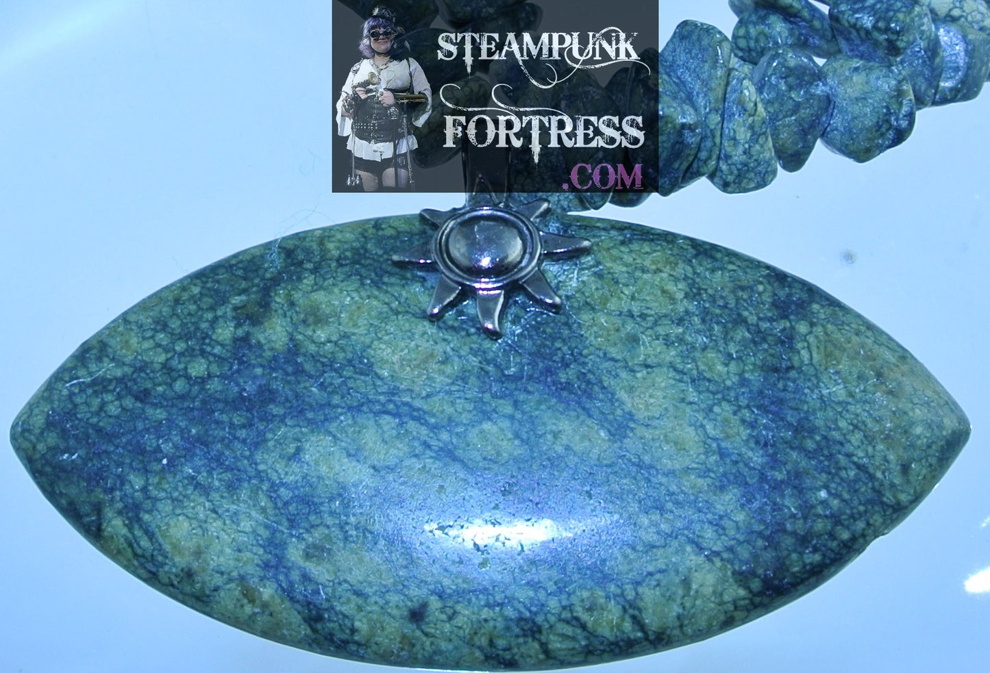 BLACK SERPENTINE RUSSIAN GEMSTONES CHIPS NECKLACE SILVER CLOCK WATCH GEARS 2 SIDED REVERSIBLE SET AVAILABLE STARR WILDE STEAMPUNK FORTRESS