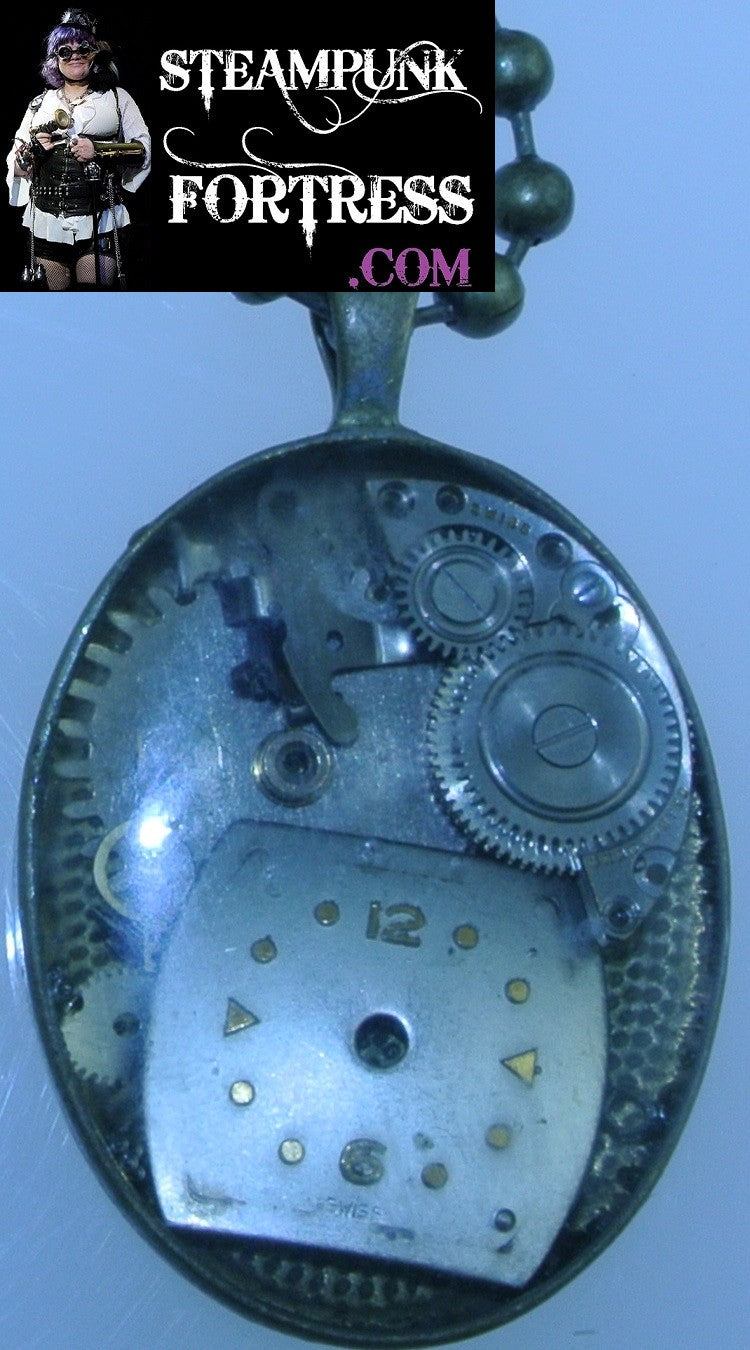BRASS SILVER SQUARE WATCH FACE DIAL AUTHENTIC GENUINE CLOCK SILVER GEARS 22MM X 30MM NECKLACE STARR WILDE STEAMPUNK FORTRESS