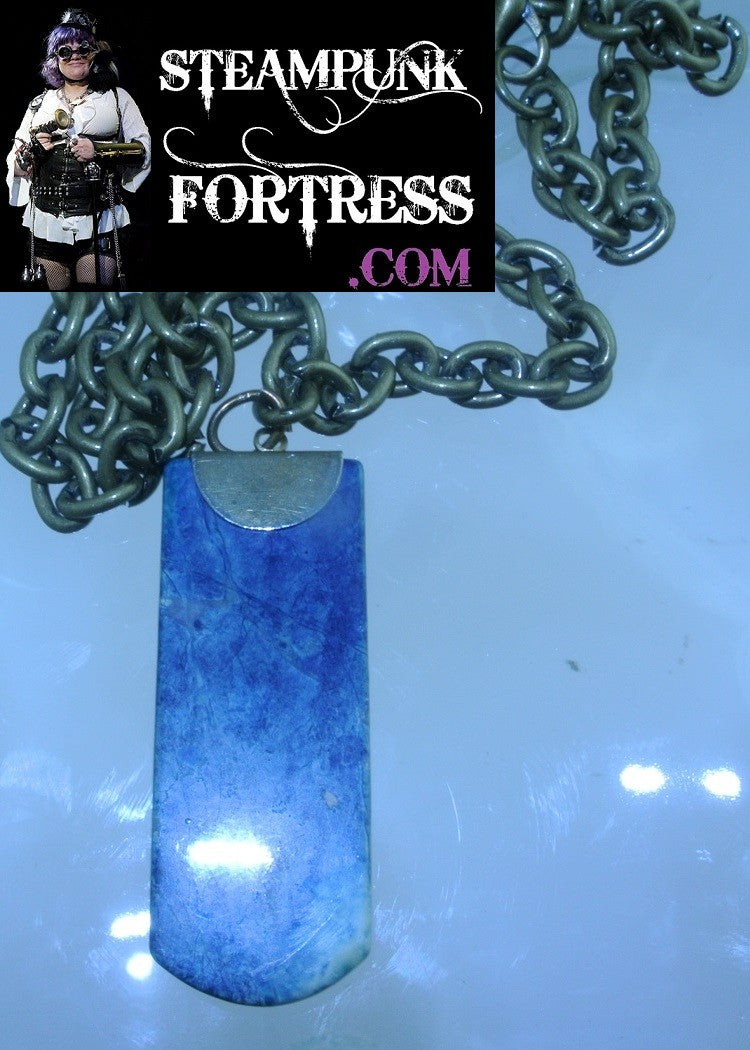 BRASS SODALITE GEMSTONE SLAB 3 BRASS GEARS NECKLACE STARR WILDE STEAMPUNK FORTRESS 2 SIDED REVERSIBLE