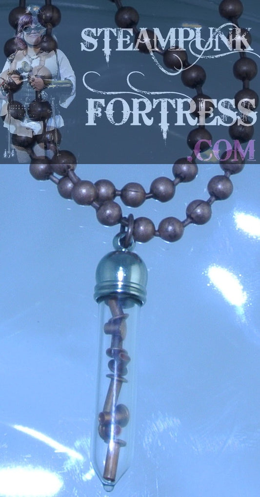 COPPER VIAL TEST TUBE POINTED RIVETS BALL CHAIN NECKLACE SET AVAILABLE STARR WILDE STEAMPUNK FORTRESS
