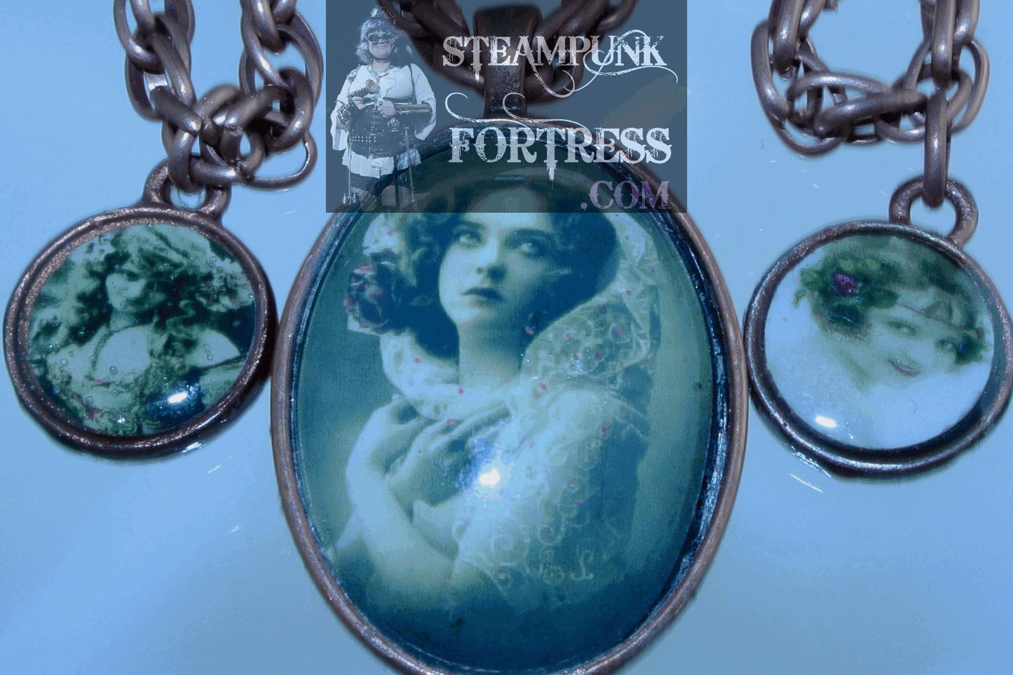 COPPER BRIGHT VINTAGE LADIES WHITE LACE WRAP 2 ROUNDS GABY DESLYS FLAPPER NECKLACE SET AVAILABLE STARR WILDE STEAMPUNK FORTRESS