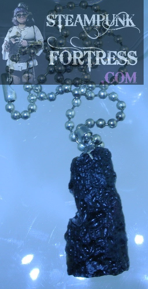 SILVER TEKTITE METEORITE FOCAL #4 3 SILVER GEARS BALL CHAIN NECKLACE 2 SIDED REVERSIBLE STARR WILDE STEAMPUNK FORTRESS