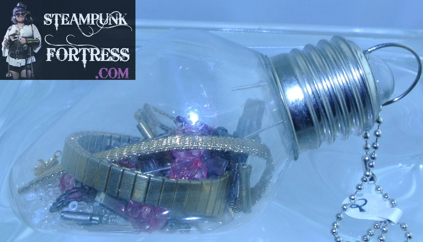 CHRISTMAS ORNAMENT LIGHTBULB LIGHT BULB #2 GOLD AUTHENTIC GENUINE WATCH CLOCK BANDS PINK CRYSTALS CLEAR WHITE BEADS STARR WILDE STEAMPUNK FORTRESS
