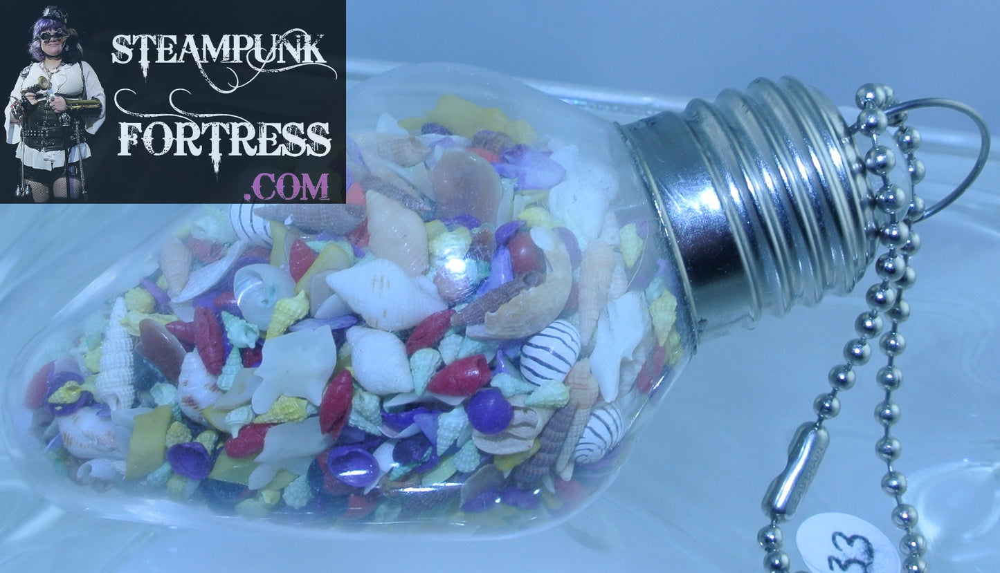 CHRISTMAS ORNAMENT LIGHTBULB LIGHT BULB #33 ALL GENUINE AUTHENTIC SEASHELLS TINY YELLOW WHITE GREEN PURPLE RED STARR WILDE STEAMPUNK FORTRESS