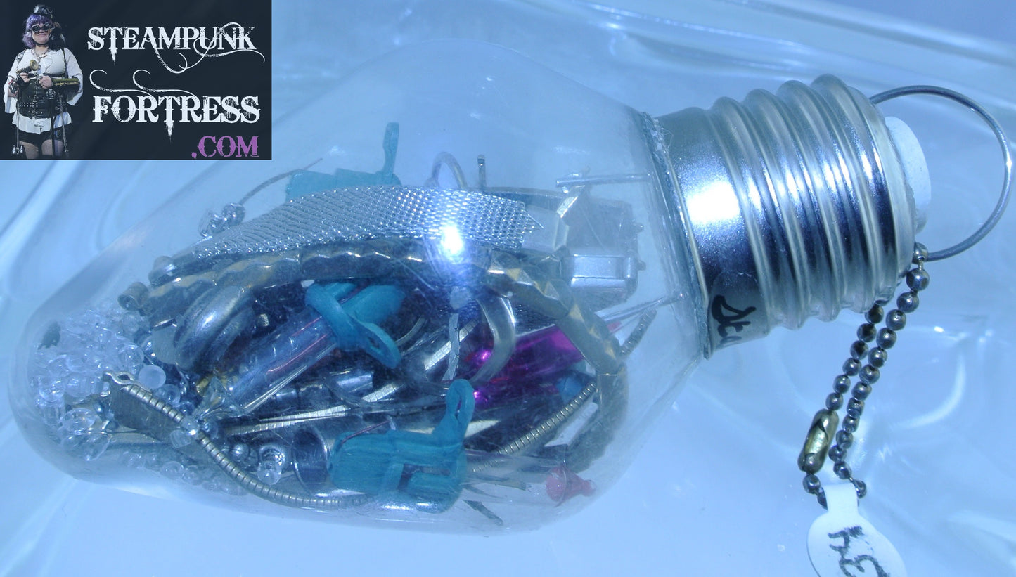 CHRISTMAS ORNAMENT LIGHTBULB LIGHT BULB #34 GOLD SILVER AUTHENTIC GENUINE WATCH CLOCK BANDS COLORED BULBS CLEAR BEADS MOVEMENTS PEARLS STARR WILDE STEAMPUNK FORTRESS