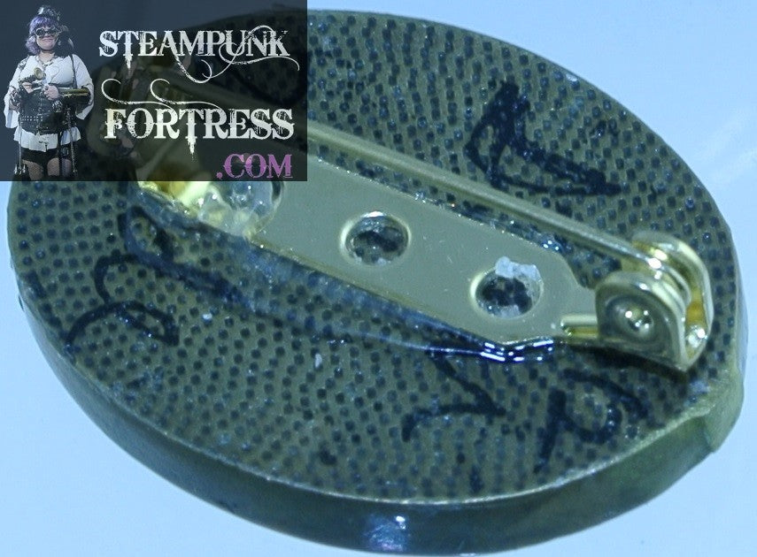 PIN BROOCH BRASS AUTHENTIC GENUINE CLOCK WATCH RED DATE DIAL GOLD GEARS NECKLACE MULTI USE VERSATILE STARR WILDE STEAMPUNK FORTRESS