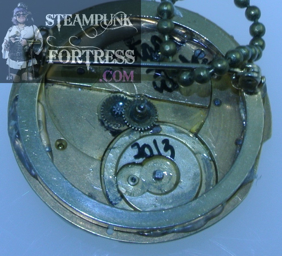 PIN BROOCH BRASS GENUINE AUTHENTIC WATCH CLOCK POCKETWATCH MOVEMENT COMPLETE HAMILTON NECKLACE MULTI USE VERSATILE STARR WILDE STEAMPUNK FORTRESS