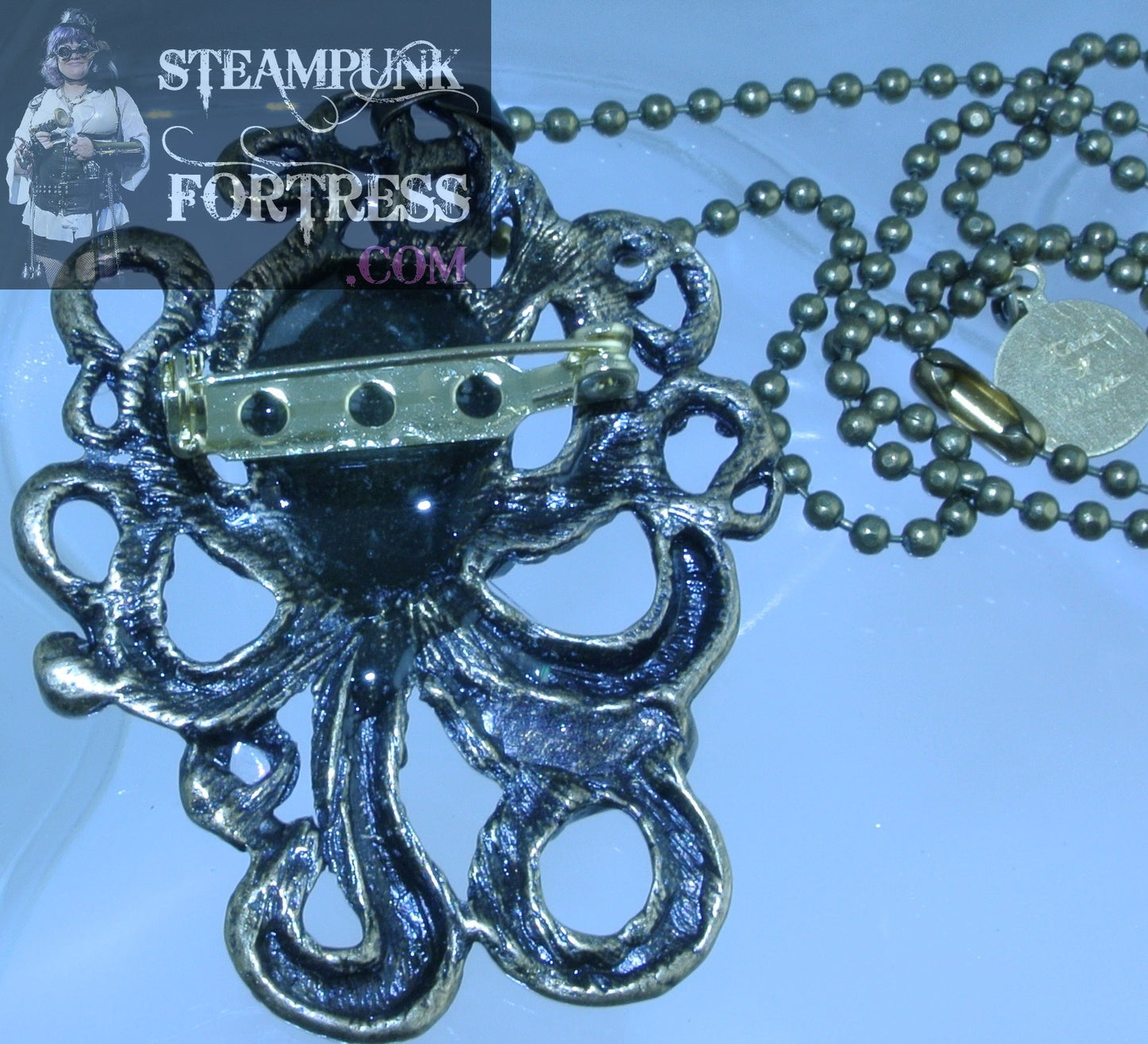 PIN BROOCH NECKLACE BRASS OCTOPUS GREEN RHINESTONES STONES EYES MULTI USE VERSATILE ARIEL UNDER THE SEA COSPLAY COSTUME HALLOWEEN STARR WILDE