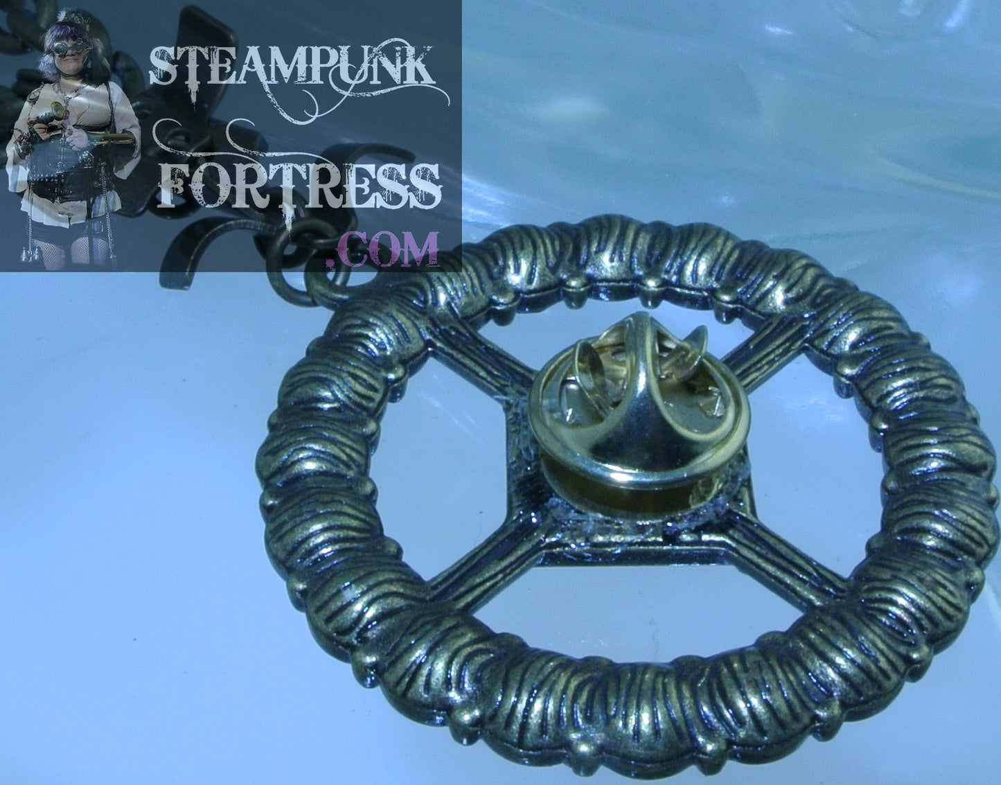 PIN BROOCH BRASS PURPLE RHINESTONE DROP NECKLACE VERSATILE MULTI USE STARR WILDE STEAMPUNK FORTRESS